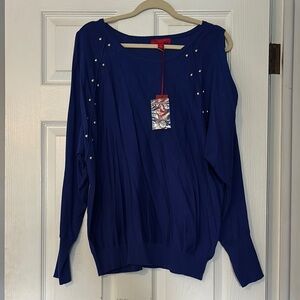 Jennifer Lopez Blue Cold Shoulder Sweater